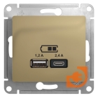 Розетка USB двойная (5В, 2.4А) тип A + тип С, титан, Glossa, пр-во Schneider Electric (GSL000439)