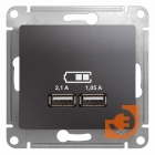 Розетка USB двойная (5В, 2.1А) тип A + тип A, графит, Glossa, пр-во Schneider Electric (GSL001333)