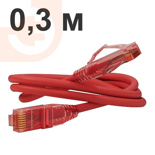 Патч-корд UTP, Категория 5е, 0.3 метрa, LSZH, красный, пр-во Hyperline (PC-LPM-UTP-RJ45-RJ45-C5e-0.3M-LSZH-RD / 229928)