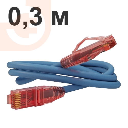 Патч-корд UTP, Категория 5е, 0.3 метрa, LSZH, синий, пр-во Hyperline (PC-LPM-UTP-RJ45-RJ45-C5e-0.3M-LSZH-BL / 229926)