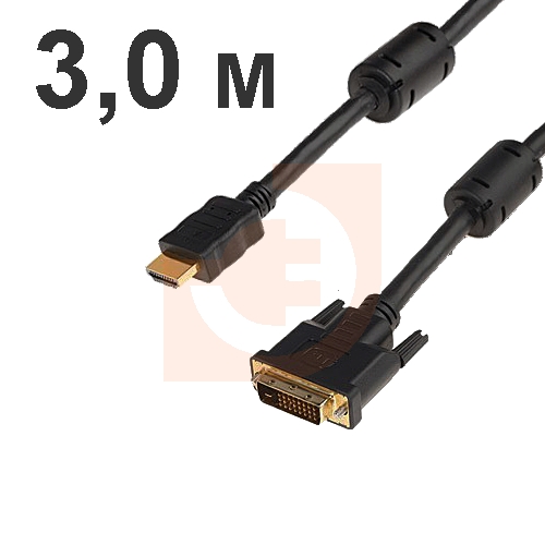 Шнур HDMI - DVI-D gold, 3М, с фильтрами, пр-во Rexant (17-6305)