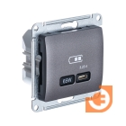 Розетка USB тип С (65Вт, 3.25А, QC, PD), графит, Glossa, пр-во Schneider Electric (GSL001327)