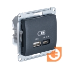Розетка USB двойная тип A (5В, 1.5А) + тип С (45Вт, 3А, QC, PD), антрацит, Glossa, пр-во Schneider Electric (GSL000729)
