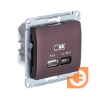 Розетка USB двойная тип A (5В, 1.5А) + тип С (45Вт, 3А, QC, PD), баклажановый, Glossa, пр-во Schneider Electric (GSL001129)