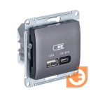 Розетка USB двойная тип A (5В, 1.5А) + тип С (45Вт, 3А, QC, PD), графит, Glossa, пр-во Schneider Electric (GSL001329)
