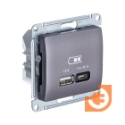 Розетка USB двойная тип A (5В, 1.5А) + тип С (45Вт, 3А, QC, PD), сиреневый туман, Glossa, пр-во Schneider Electric (GSL001429)