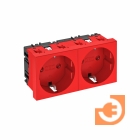 Механизм электрической розетки 2х2К+З, немецкий стандарт, с защитными шторками, безвинтовые зажимы, 16 А, цвет красный, пр-во OBO Bettermann (6120028)