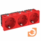 Механизм электрической розетки 3х2К+З, немецкий стандарт, с защитными шторками, безвинтовые зажимы, 16 А, цвет красный, пр-во OBO Bettermann (6120048)