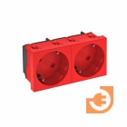 Механизм электрической розетки 2х2К+З, немецкий стандарт, с защитными шторками, безвинтовые зажимы, под углом 33 гр, 16 А, цвет красный, пр-во OBO Bettermann (6120108)