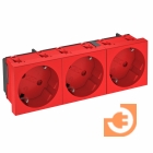 Механизм электрической розетки 3х2К+З, немецкий стандарт, с защитными шторками, безвинтовые зажимы, под углом 33 гр, 16 А, цвет красный, пр-во OBO Bettermann (6120128)