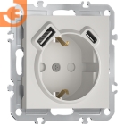 Механизм электрической розетки 2К+З, винтовые зажимы, с зарядным устройством USB A+C, 5V/3A, мощность 20W, матовый белый, серия A07, пр-во Donel (∩DB19900+DE22933)