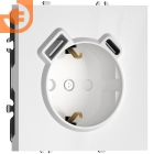 Механизм электрической розетки 2К+З, винтовые зажимы, с зарядным устройством USB A+C, 5V/3A, мощность 20W, глянцевый белый, серия S08, пр-во Donel (∩DB19900+DS22903)