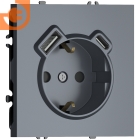 Механизм электрической розетки 2К+З, винтовые зажимы, с зарядным устройством USB A+C, 5V/3A, мощность 20W, сталь, серия S08, пр-во Donel (∩DB19900+DS22937)