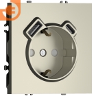 Механизм электрической розетки 2К+З, винтовые зажимы, с зарядным устройством USB A+C, 5V/3A, мощность 20W, шампань, серия S08, пр-во Donel (∩DB19900+DS22951)