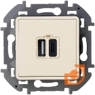 Механизм зарядного устройства с двумя USB-разъёмами тип A-тип С 240В/5В 3000мА, слоновая кость, серия Inspiria, пр-во Legrand (673761)