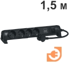 Многорозеточный блок "Комфорт и безопасность" (поворотный) 4х2К+З, 3500Вт, 2 USB 5В/1000 мА, кабель 1,5м, с выключателем, крепление к стене, чёрный, пр-во Legrand (694616)