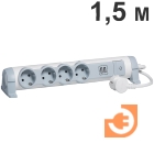 Многорозеточный поворотный блок с выключателем 4 х 2К+З + 2USB, кабель 1,5 метра, 3500Вт, бело-серый, крепление к стене, серия "Комфорт и безопасность", пр-во Legrand (694615)