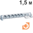 Многорозеточный блок "Комфорт и безопасность" (поворотный) 6х2К+З, 3500Вт, 2 USB 5В/1000 мА, кабель 1,5м, с выключателем, крепление к стене, бело-серый, пр-во Legrand (694617)