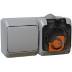Блок влагозащищенный (Выключатель 1 кл. + Розетка 2К+З с защитными шторками), IP44, серый, серия Этюд, пр-во Schneider Electric (BPA16-241C)