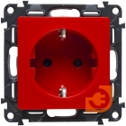 Механизм электрической розетки 2К+З, безвинтовые зажимы, защитные шторки, красный, Valena Life, пр-во Legrand (753129)
