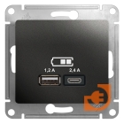 Розетка USB двойная (5В, 2.4А) тип A + тип С, антрацит, Glossa, пр-во Schneider Electric (GSL000739)