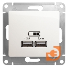 Розетка USB двойная (5В, 2.4А) тип A + тип С, перламутр, Glossa, пр-во Schneider Electric (GSL000639)