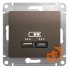 Розетка USB двойная (5В, 2.4А) тип A + тип С, шоколад, Glossa, пр-во Schneider Electric (GSL000839)
