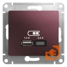 Розетка USB двойная (5В, 2.4А) тип A + тип С, баклажановый, Glossa, пр-во Schneider Electric (GSL001139)