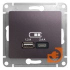 Розетка USB двойная (5В, 2.4А) тип A + тип С, сиреневый туман, Glossa, пр-во Schneider Electric (GSL001439)