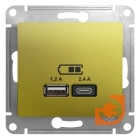 Розетка USB двойная (5В, 2.4А) тип A + тип С, фисташковый, Glossa, пр-во Schneider Electric (GSL001039)