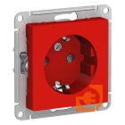 Механизм электрической розетки 2К+З, нем. стандарт, с защитными шторками, красный, Atlas Design, пр-во Schneider Electric (ATN002045)