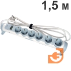 Многорозеточный поворотный блок с выключателем 6 х 2К+З, кабель 1,5 метра, 3500Вт, бело-серый, крепление к стене, серия "Комфорт и безопасность", пр-во Legrand (694646)