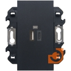 Комплект двойной розетки USB типа А и С, 3000мА, черный, серия Living Now, пр-во BTicino (кK4287C2+KG12C+K4702)