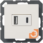 Механизм двойной USB розетки (Type A + Type C), белый/белый, пр-во JUNG (кUSB15CAWW+A1569USBWW)