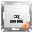 Розетка USB двойная (5В, 2.1А) тип A + тип A, белый, Glossa, пр-во Schneider Electric (GSL000133)