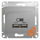 Розетка USB двойная (5В, 2.1А) тип A + тип A, алюминий, Glossa, пр-во Schneider Electric (GSL000333)