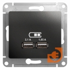 Розетка USB двойная (5В, 2.1А) тип A + тип A, антрацит, Glossa, пр-во Schneider Electric (GSL000733)