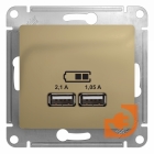 Розетка USB двойная (5В, 2.1А) тип A + тип A, титан, Glossa, пр-во Schneider Electric (GSL000433)