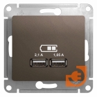 Розетка USB двойная (5В, 2.1А) тип A + тип A, шоколад, Glossa, пр-во Schneider Electric (GSL000833)