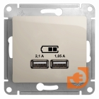 Розетка USB двойная (5В, 2.1А) тип A + тип A, молочный, Glossa, пр-во Schneider Electric (GSL000933)