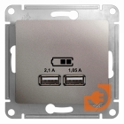 Розетка USB двойная (5В, 2.1А) тип A + тип A, платина, Glossa, пр-во Schneider Electric (GSL001233)