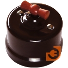 Выключатель поворотный (2-х клавишный) с деревянной ручкой вишня в коричневом керамическом корпусе, пр-во Bironi (кB1-202-02+B-901-14)