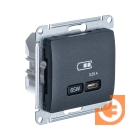 Розетка USB тип С (65Вт, 3.25А, QC, PD), антрацит, Glossa, пр-во Schneider Electric (GSL000727)