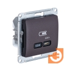 Розетка USB тип С (65Вт, 3.25А, QC, PD), шоколад, Glossa, пр-во Schneider Electric (GSL000827)