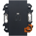 Комплект двойной розетки USB типа С, 3000мА, черный, серия Living Now, пр-во BTicino (кK4286C2+KG12C+K4702)