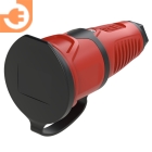 Розетка кабельная 2К+З, 16А, IP54, резиновая с крышкой, прямая, цвет красный, крышка и маркер черный, пр-во PCE (2511-RS)