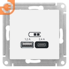 Розетка USB A + С, 5В/2,4 А, 2х5В/1,2 А, белый, Atlas Design, пр-во Schneider Electric (ATN000139)