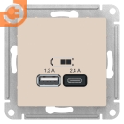 Розетка USB A + С, 5В/2,4 А, 2х5В/1,2 А, бежевый, Atlas Design, пр-во Schneider Electric (ATN000239)