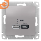 Розетка USB A + С, 5В/2,4 А, 2х5В/1,2 А, алюминий, Atlas Design, пр-во Schneider Electric (ATN000339)