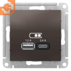 Розетка USB A + С, 5В/2,4 А, 2х5В/1,2 А, мокко, Atlas Design, пр-во Schneider Electric (ATN000639)